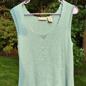 Turquoise Blue Crochet Trim Sweater Tank Sz M Apostrophe Ribbed Scoop Neck Japan